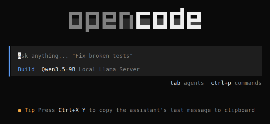 OpenCode startup screen