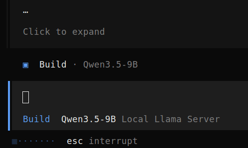 OpenCode showing Qwen3.5-9B reasoning on the Jaro-Winkler task